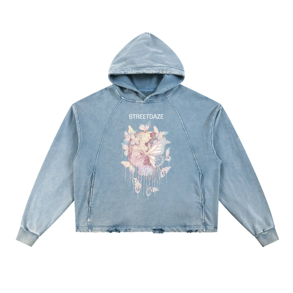 Vintage Washed Frayed-Hem Hoodie