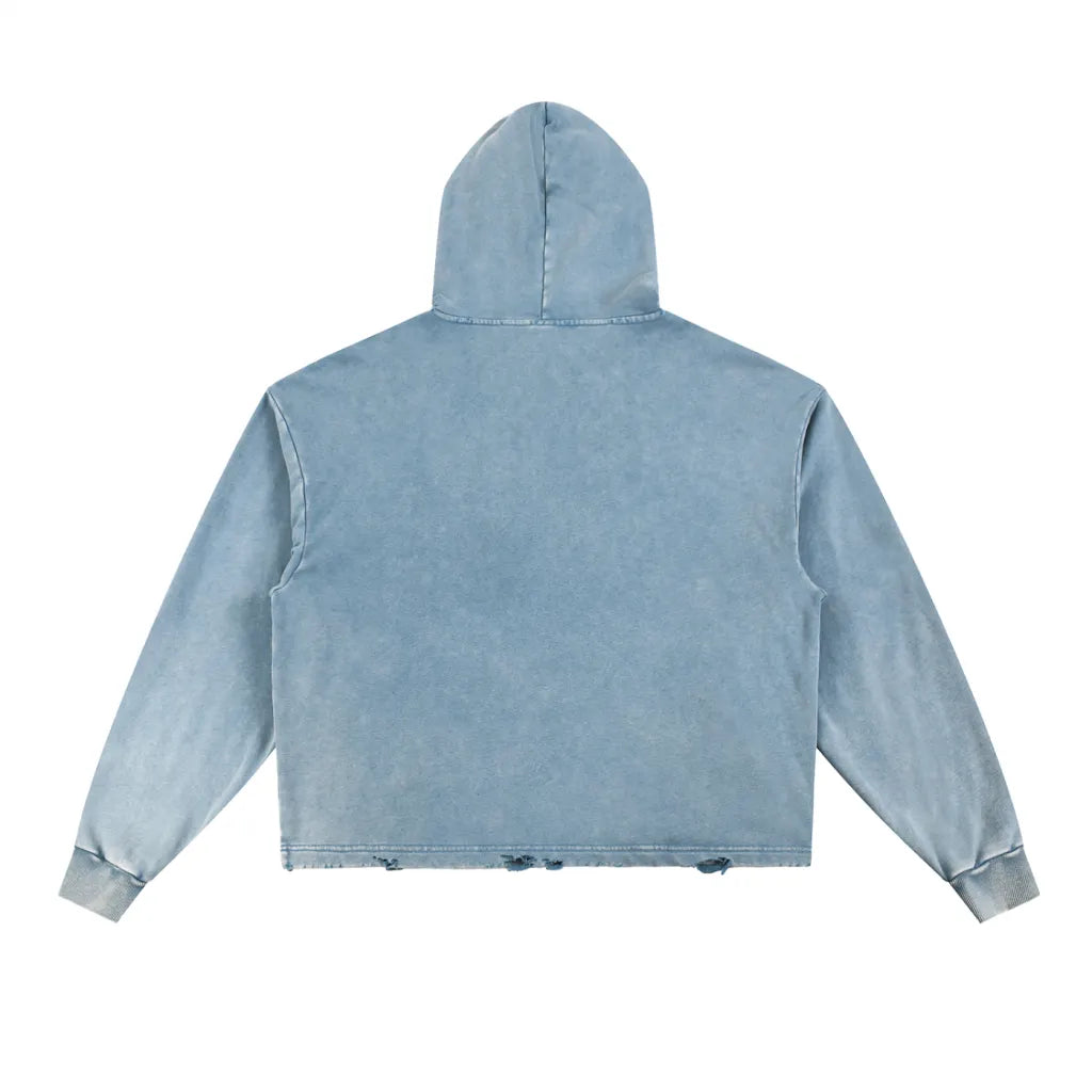 Vintage Washed Frayed-Hem Hoodie